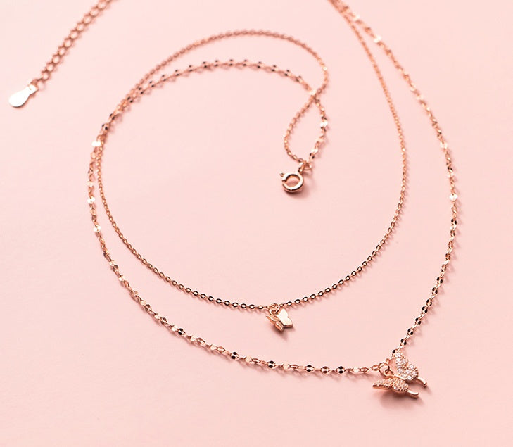 Double Butterfly Diamond Necklace